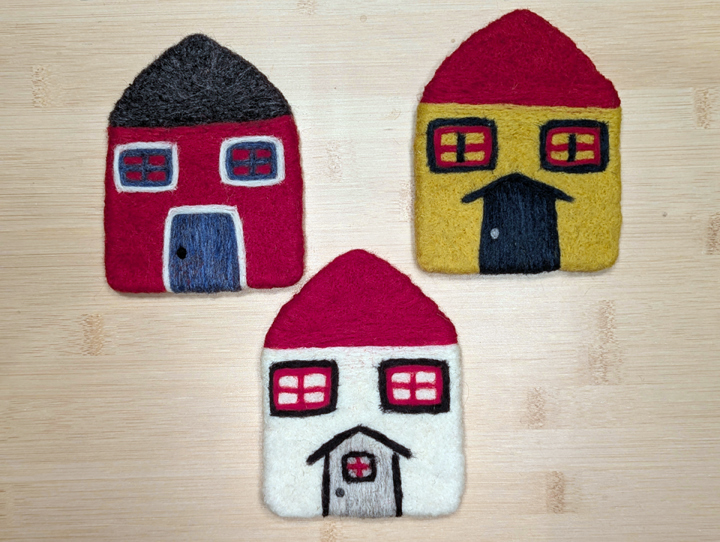 A felted set of coasters inspired by the historic houses of Trinity, NL.